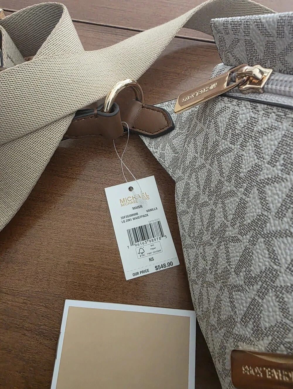 NWT Michael Kors Maisie Large 2-in-1 Signature Sling Belt Bag Vanilla